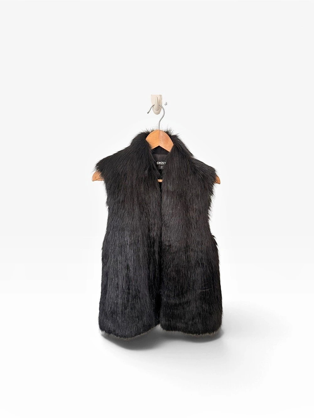 DKNY Faux Fur Vest in Black Size Small